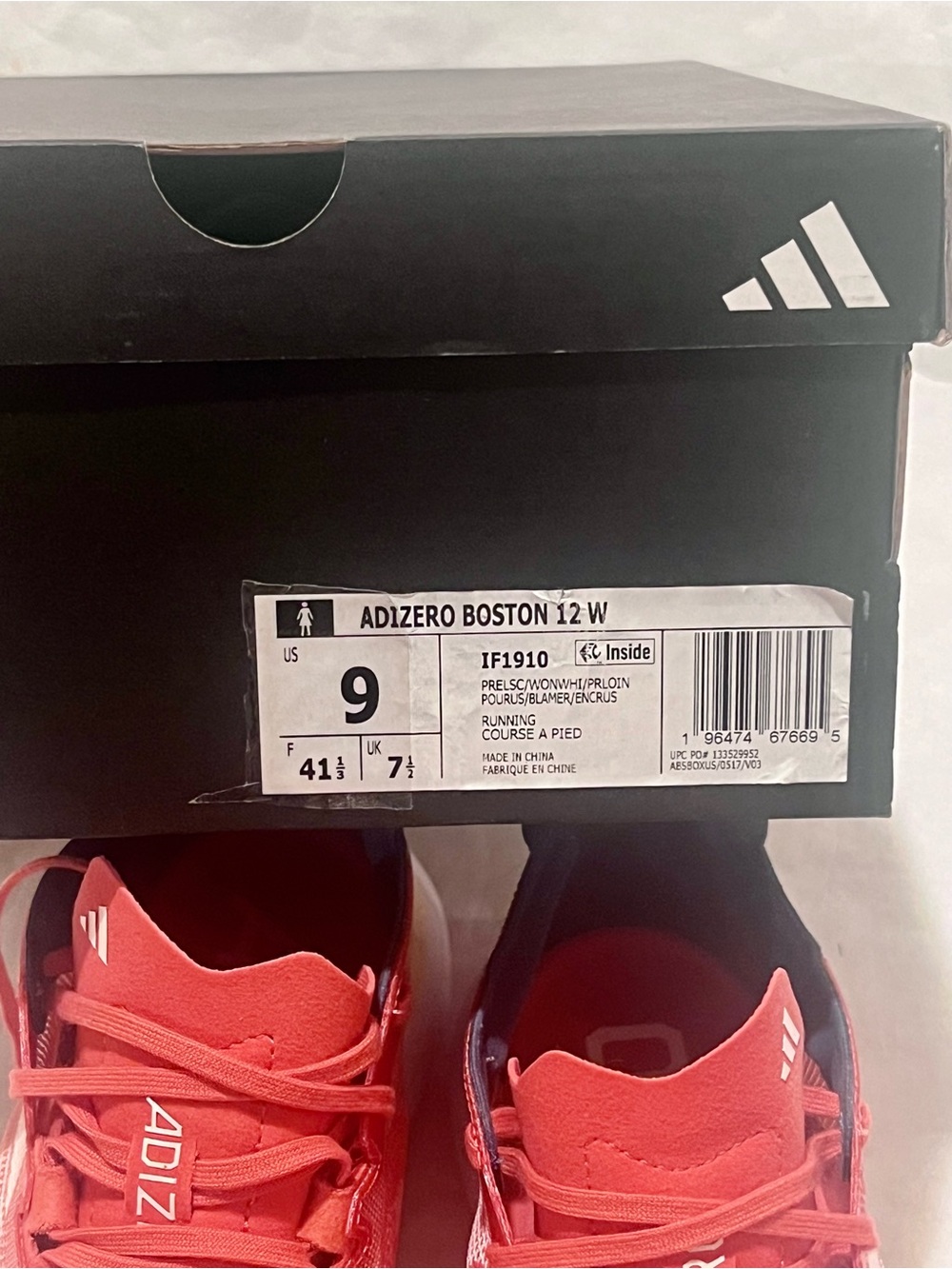 Adidas Adizero Boston 12 Preloved Scarlet/Wonder White/Preloved Ink Size 9 - Picture 11 of 11